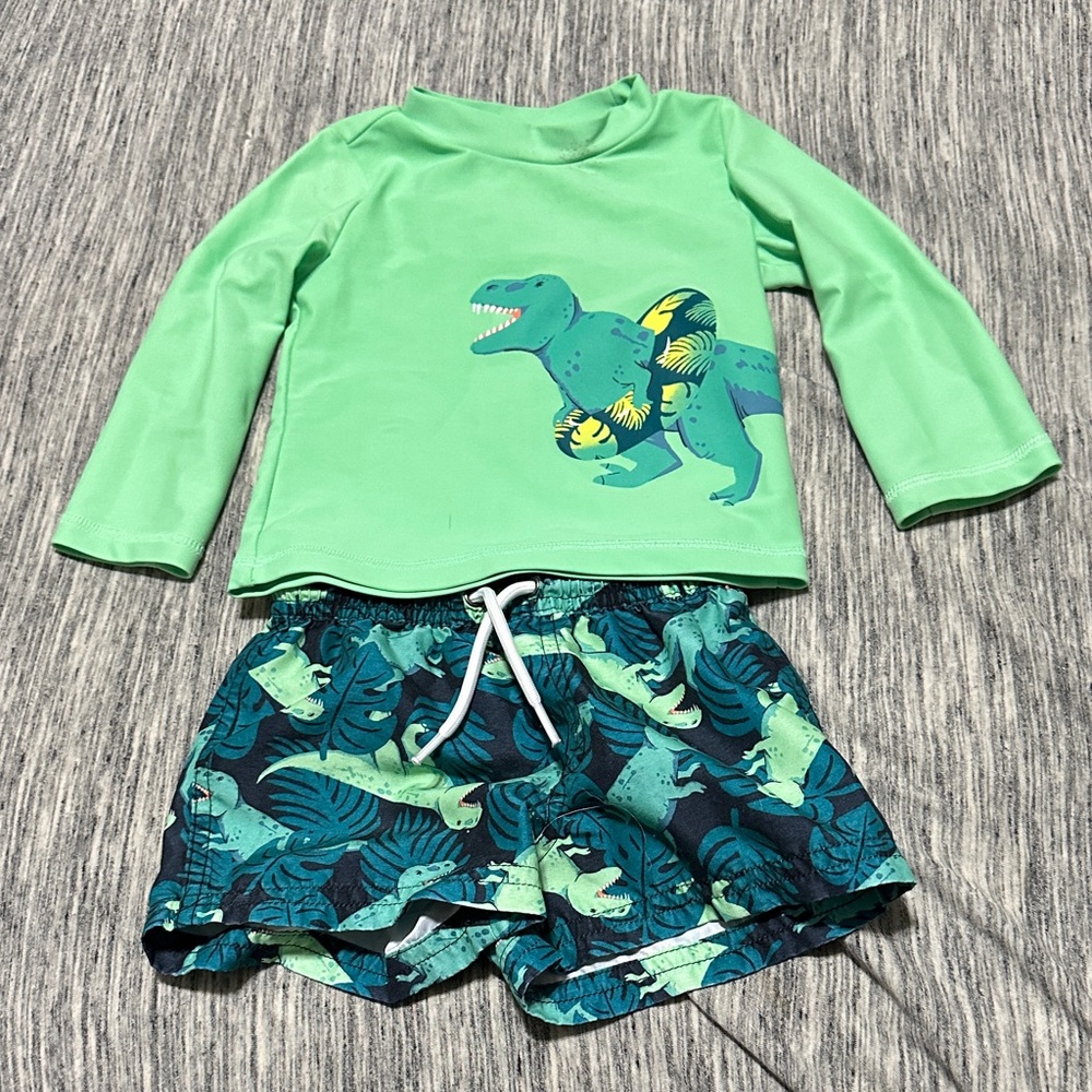 Carter's Green Dinosaur Rashguard Set